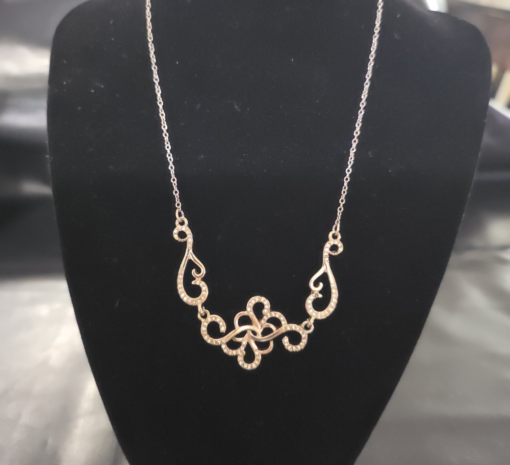 Avon Gold-Tone Filigree Necklace with Clear Crystal Accents